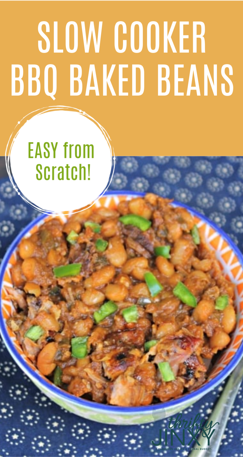 Slow Cooker BBQ Baked Beans from Scratch - Thrifty Jinxy