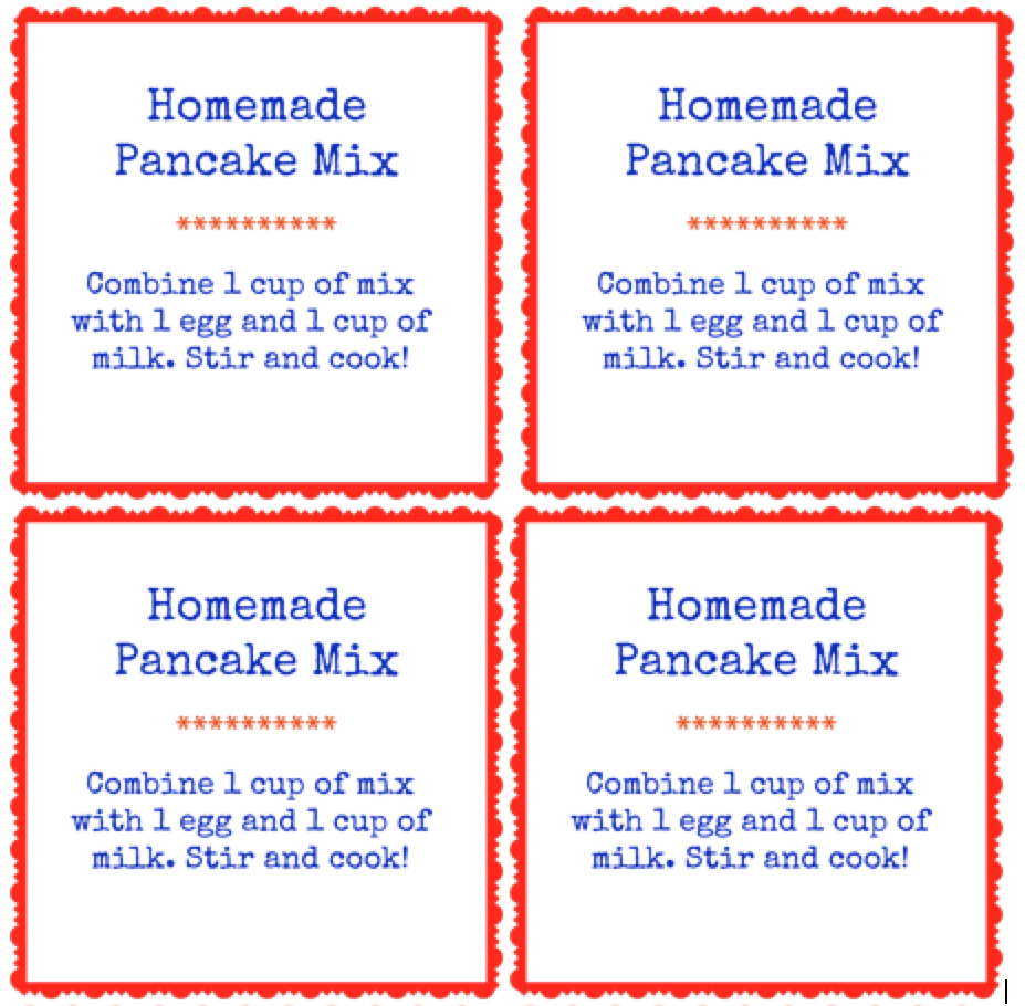 Printable labels for homemade pancake mix.