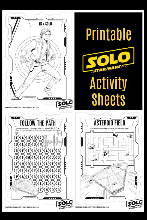 Printable SOLO Star Wars Activity Sheets