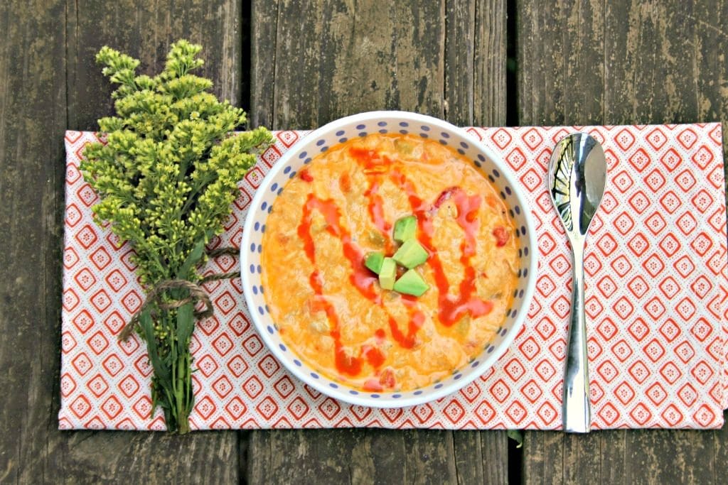 Buffalo Chicken Soup in bowl on placemeat