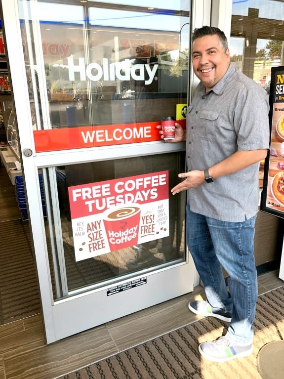 Holiday Free Coffee Tuesdays Door