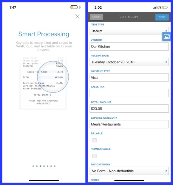 Neat Receipt Processing Features