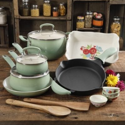 The Pioneer Woman Dazzling Dahlias Cookware, 17 Piece 