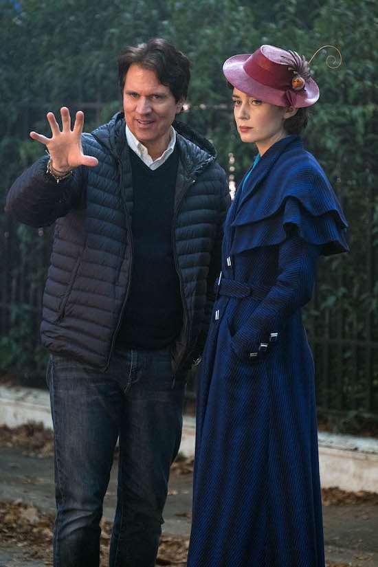 Rob Marshall and Emily Blunt on the set of Disney’s MARY POPPINS RETURNS,