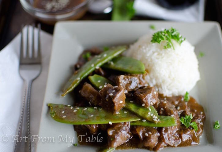  Beef and Pea Pods with rice