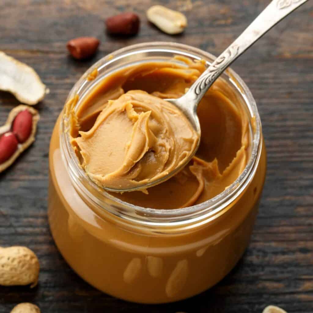homemade peanut butter with spoon from jar