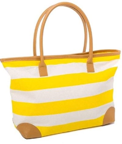 Yellow Striped Canvas Beach Bag