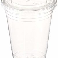 A World Of Deals Plastic CLEAR Cups with Flat Lids for Iced Coffee Bubble Boba Tea Smoothie,100 Sets 16 oz