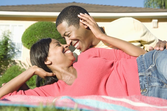 Romantic Couple on Picnic Blanket