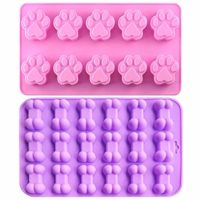 Food Grade Silicone Mold, IHUIXINHE Non-stick Ice Cube Mold, Jelly, Biscuits, Chocolate, Candy, Cupcake Baking Mould, Muffin pan (Puppy Paw & Bone 2PCS)