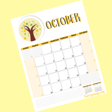 Free October Calendar Printable Page - Thrifty Jinxy