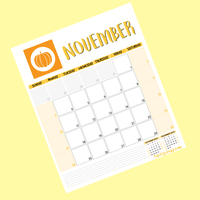 Free November Calendar Printable Page Thrifty Jinxy