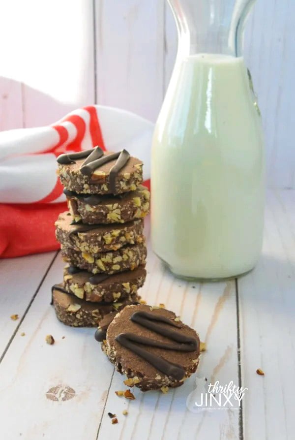 Chocolate Pecan Slice Cookies and Milk