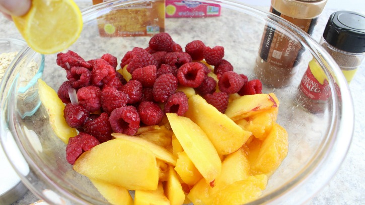 Peaches and Raspberries in Bowl