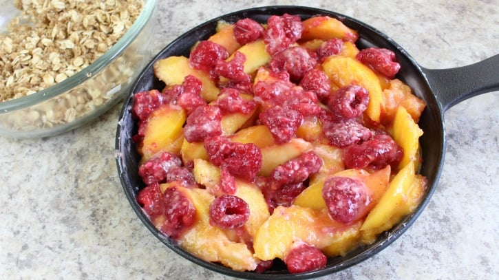 Peaches and Raspberries in Skillet