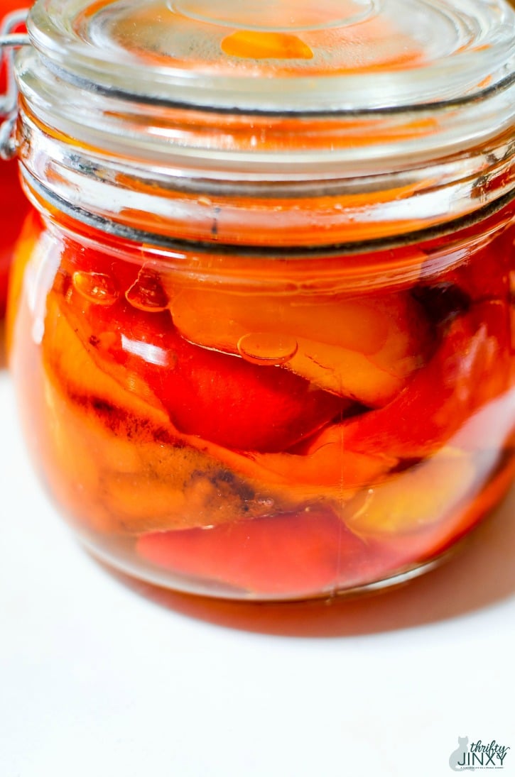 Oven-Roasted Sweet Peppers with Oil in Jar