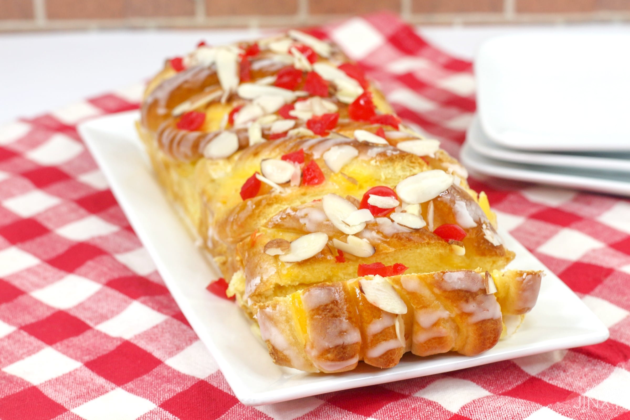 Japanese Condensed Milk Bread with Cherries and Almonds