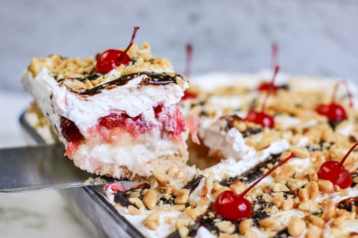 No Bake Banana Split Cake recipe