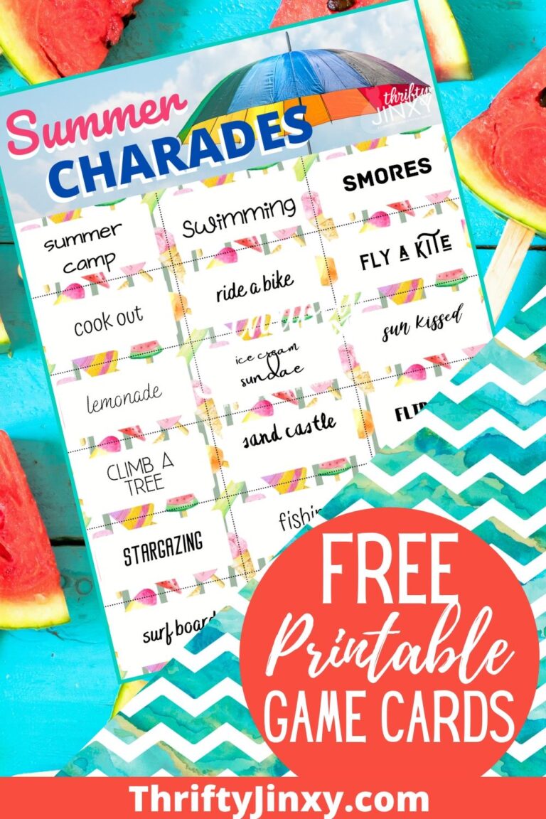 Free Printable Summer Charades Game Cards - Thrifty Jinxy