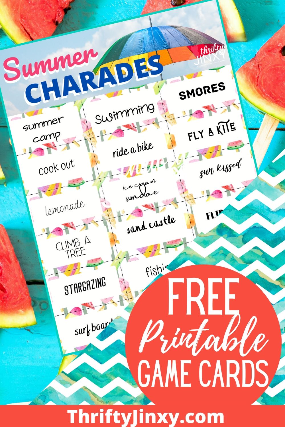 Free Printable Summer Charades Game Cards Thrifty Jinxy