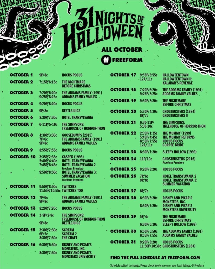 Freeform 31 Nights of Halloween Schedule 2020