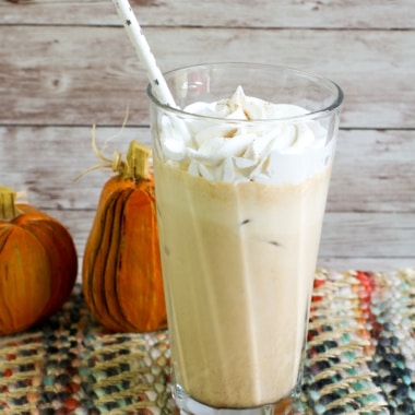 Iced Pumpkin Spice Latte in glass with straw