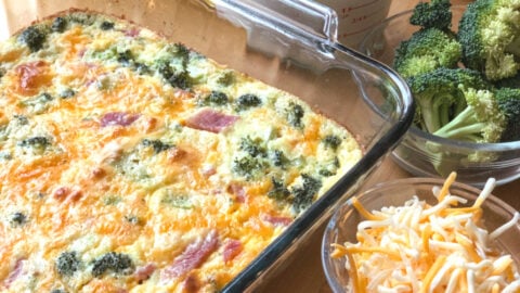 Quiche in Pan with Milk, Cheese, Eggs, Broccoli