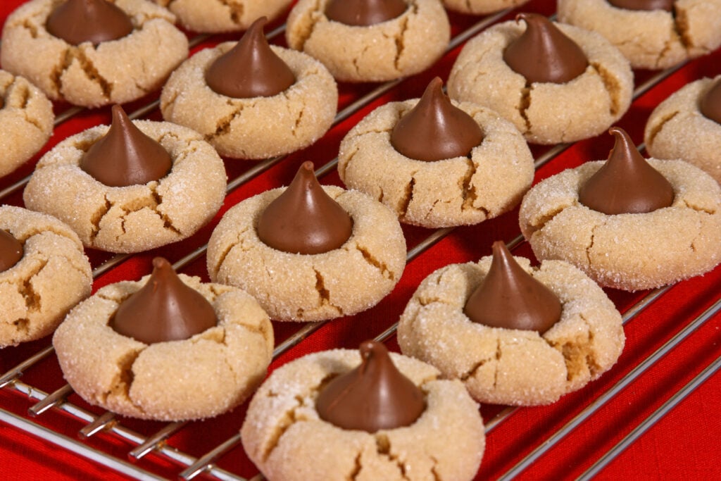 Peanut Butter Blossom Cookies on Cooling Rack