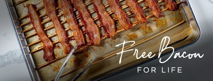 ButcherBox Free Bacon for Life Promotion with bacon on baking tray