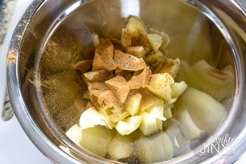 Chopped Honeycrisp Apples with Cinnamon in bowl