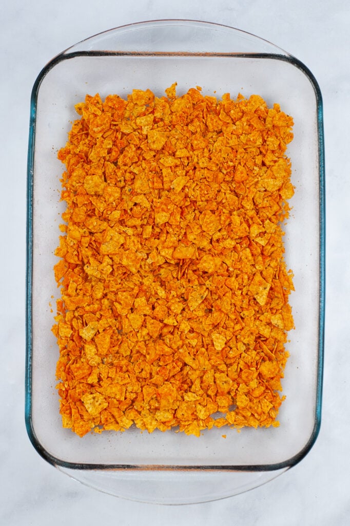 crushed doritos in a pan