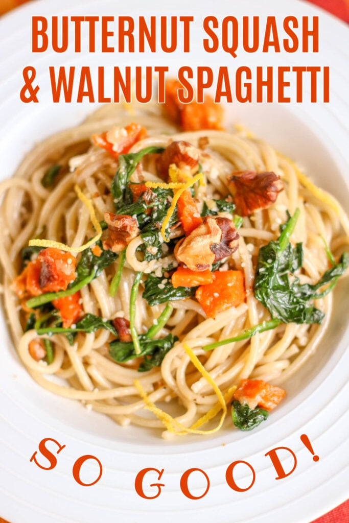 Butternut Squash and Walnut Spaghetti with Spinach and Garlic