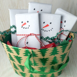 snowman candy bar wrappers in basket