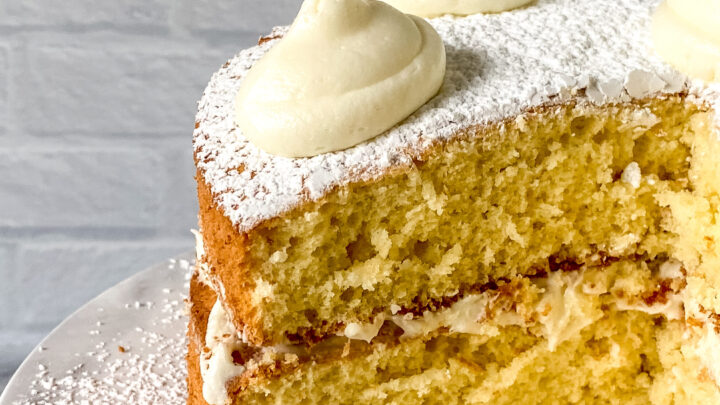 orange chiffon cake with a piece missing