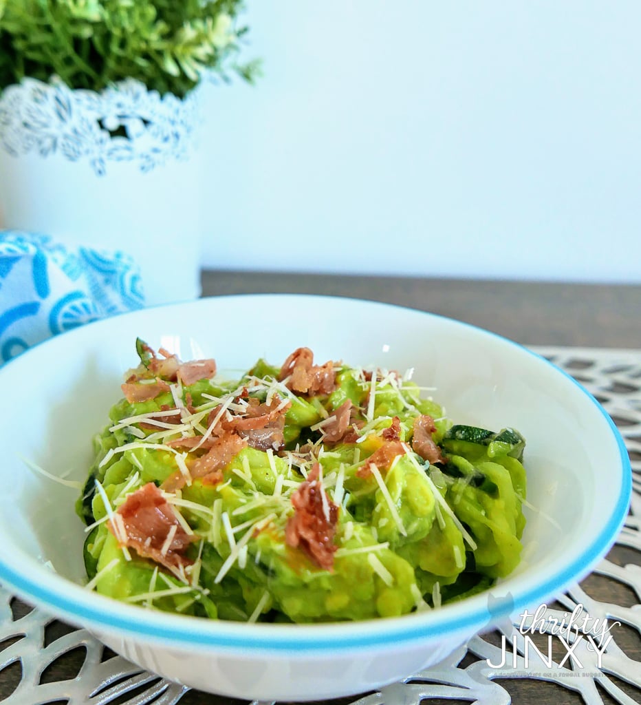zoodles with avocado sauce in bowl