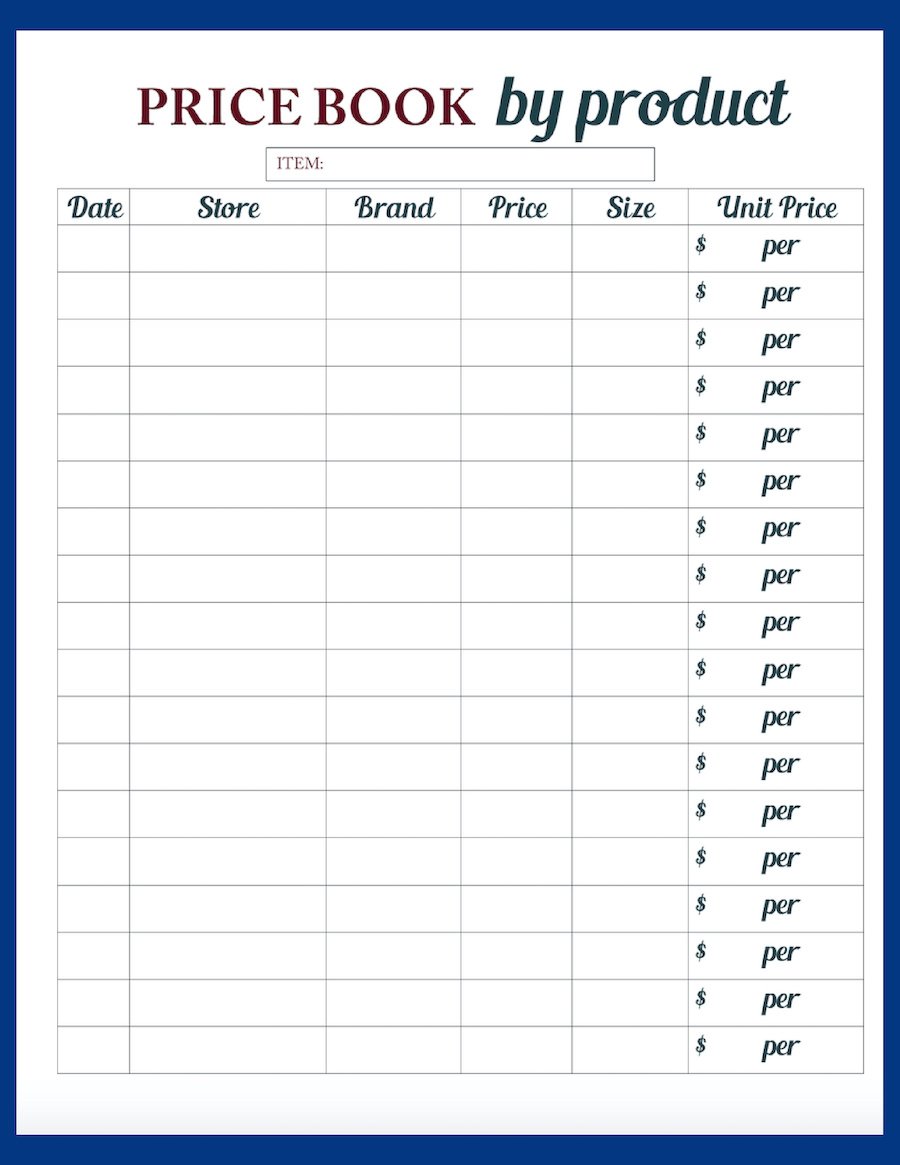 Free Printable Grocery Price Book Pages