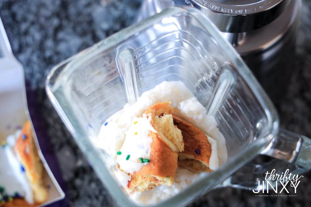 espresso and milk in blender with king cake