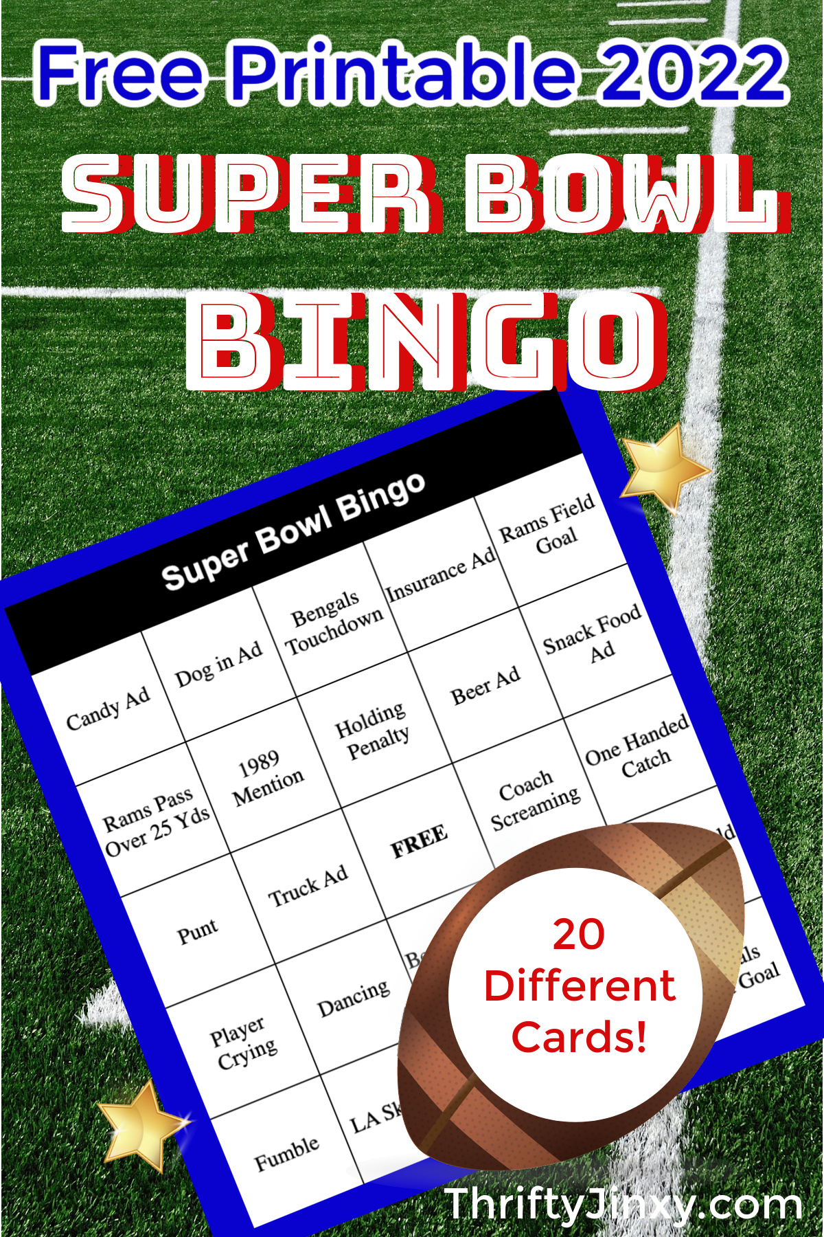 FREE Printable Super Bowl Bingo Cards for 2022 - Thrifty Jinxy