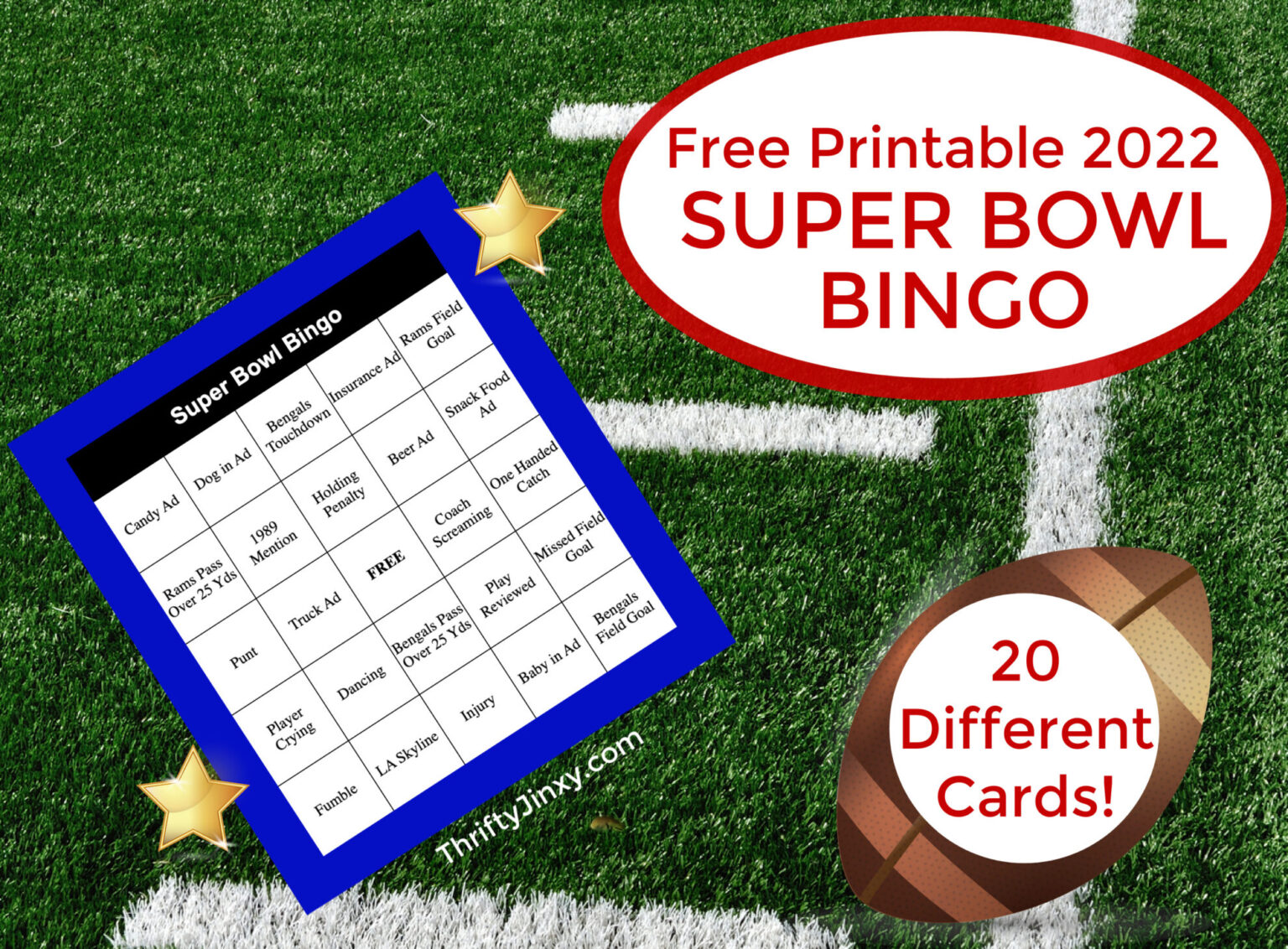 FREE Printable Super Bowl Bingo Cards for 2022 - Thrifty Jinxy