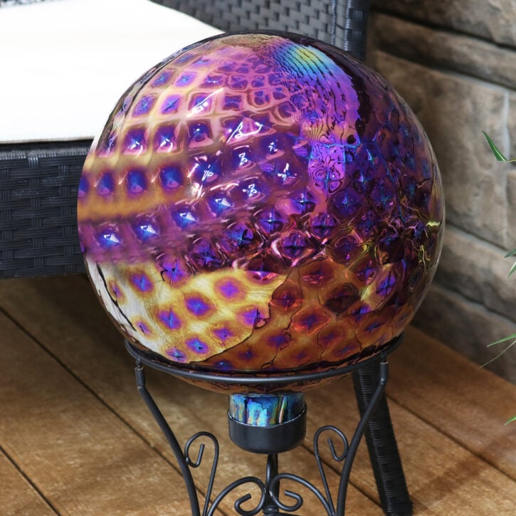 Sunnydaze Garden Gazing Globe Jewel Tone Trellis Red Glass Orb Lawn Decor