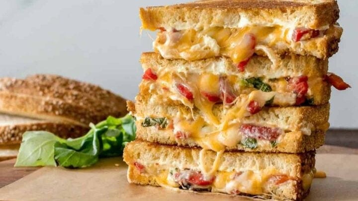 Image for Grilled Cheese Sandwich w/ Cream Cheese, Roasted Peppers & Basil