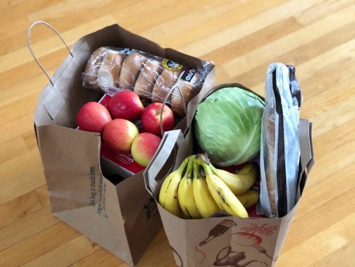 two paper bags of groceries