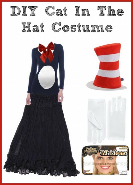 Make your own DIY Women's Cat in the Hat Costume using this short list of items you can find online. Your costume will fit perfectly and be SO unique!