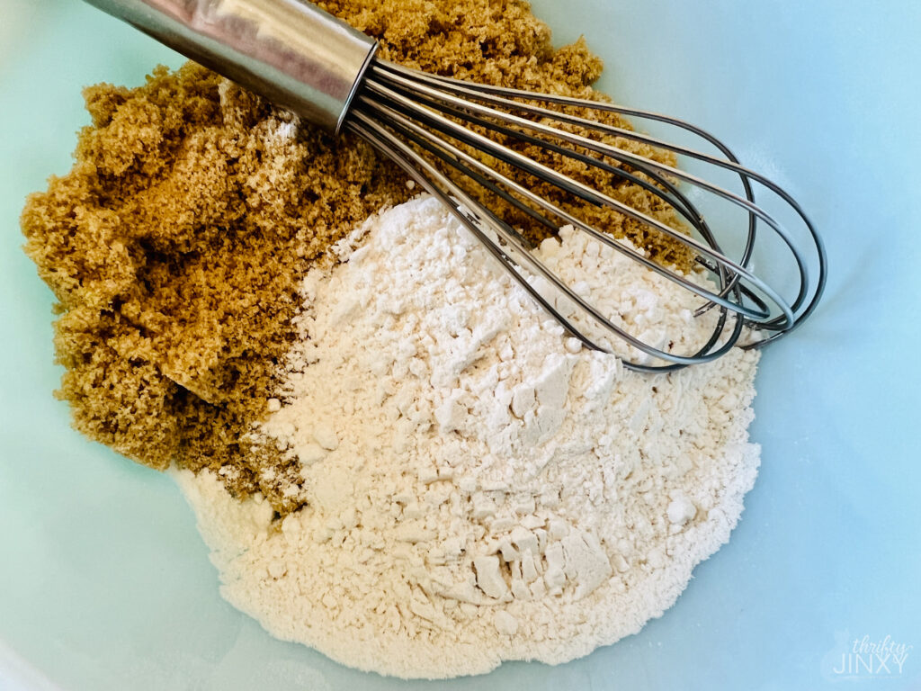 Mixing flour and brown sugar