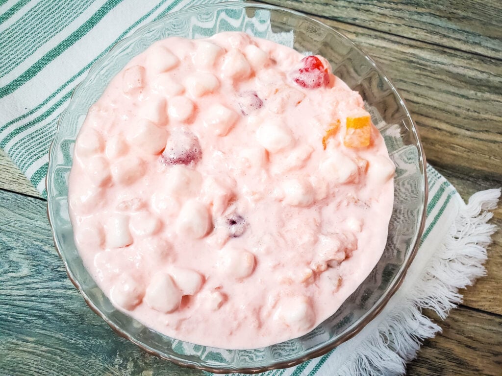 Cherry Fluff Salad with Marshmallows and Fruit