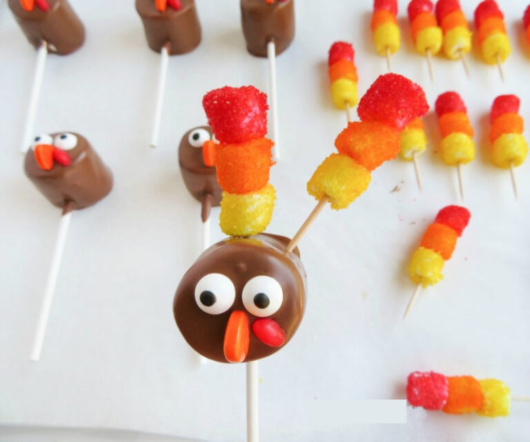 Fun Marshmallow Turkey Pops for Thanksgiving - Thrifty Jinxy