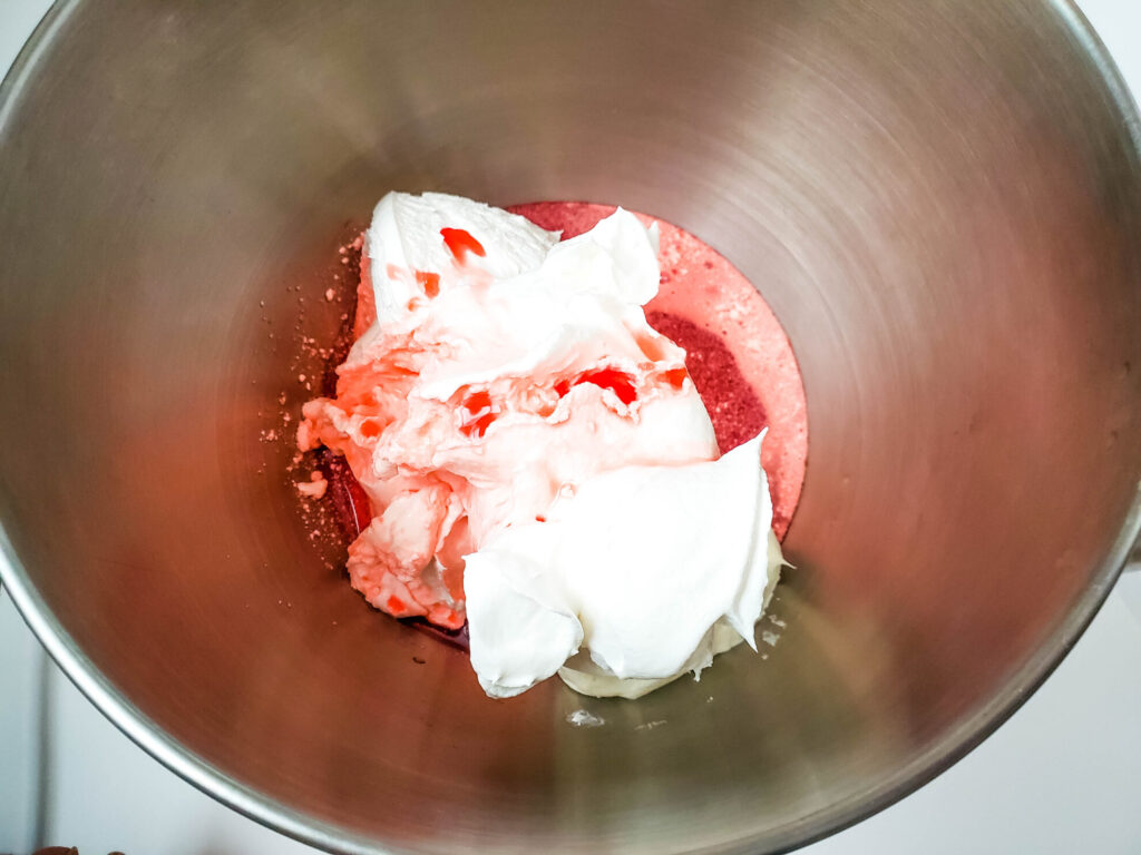 Mixing Cream Cheese and Whipped Topping for Marshmallow Salad