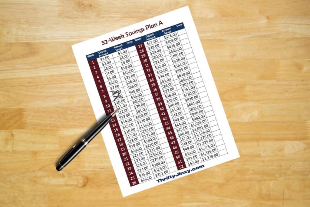 52 week saving plan chart