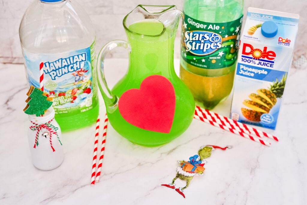 Pitcher of Grinch Punch with Ingredients