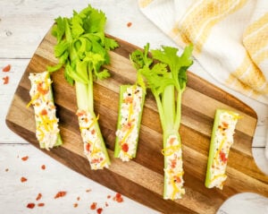 Stuffed Celery on Cutting Board
